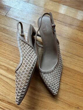 Calvin Klein Beige Mesh Pointed Toe Slingback Stiletto Heels 7M